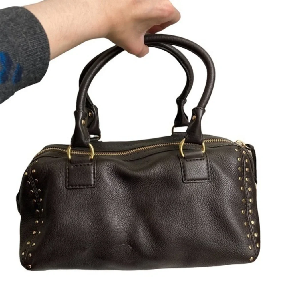 Michael Kors brown leather studded satchel bag